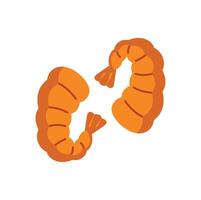 Two cooked shrimps floating on white background vector
