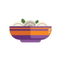 Steaming bowl of noodles garnished with fresh herbs on white background vector