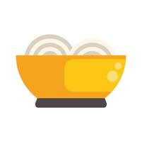 Steaming bowl of noodles is served in yellow bowl vector