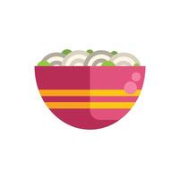 Steaming bowl of noodles decorated with green onions in flat design vector