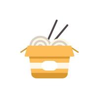 Opened wok paper box with noodles and chopsticks for asian food delivery vector