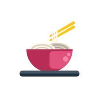 Bowl of noodles with chopsticks picking up noodles flat icon vector