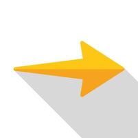 Yellow arrow pointing right with long shadow on white background vector