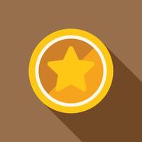 Golden coin showing a star with long shadow vector