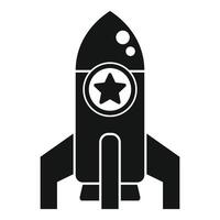 Space rocket is flying with star symbol, simple black icon of spaceship launching vector