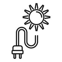 Solar panel generating electricity, connecting plug to sun power source vector