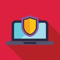 Shield protecting laptop showing internet security and data protection vector