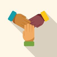 Three hands joining together showing teamwork and collaboration vector
