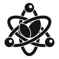 Coffee beans rotating around an atom nucleus representing caffeine molecule vector