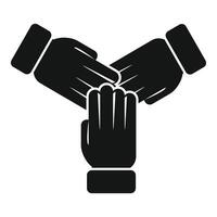 Three business people joining hands in teamwork icon vector