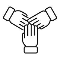 Three hands stacking together showing teamwork and collaboration vector