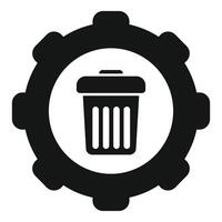 Black recycle bin icon inside gear showing recycling setting vector