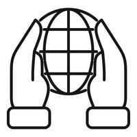 Hands holding globe icon representing global business and international relations vector