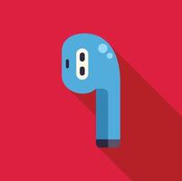 Single blue wireless earbud on red background with long shadow vector