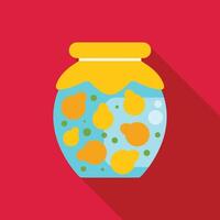 Glass jar preserving lemons and limes in syrup on red background vector