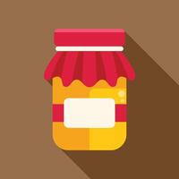 Glass jar with red cap and blank label containing honey or jam vector