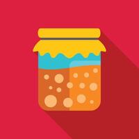 Glass jar with honey and cloth cover on red background vector