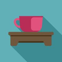 Pink mug standing on small wooden table with long shadow vector