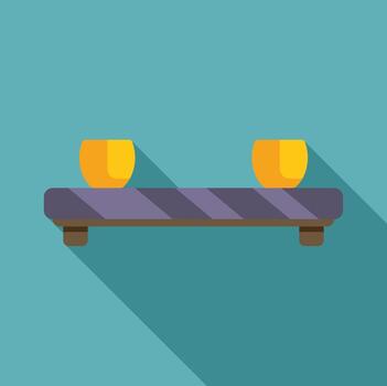 Two orange round objects resting on floating shelf with long shadow vector