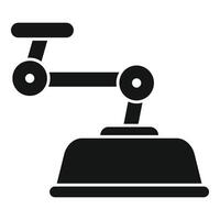 Robotic arm holding object, industrial automation icon vector
