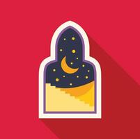 Crescent moon shining over stairs in arabian window at night vector