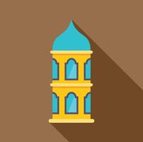 Minaret tower with blue dome casting long shadow, islamic architecture design vector