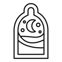 Night sky with crescent moon and stars inside a rounded window frame vector