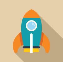 Cartoon rocket ship flying through space with long shadow vector