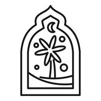 Islamic window showing palm tree, moon and desert landscape vector