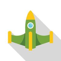 Green rocket ship flying through space with long shadow vector