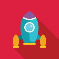 Colorful rocket ship launching into space with long shadow vector