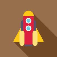Red rocket launching exploring outer space in flat design with long shadow vector