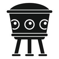 Simple black and white icon of a retro alien spaceship landing on tripod legs vector