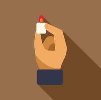 Hand holding burning candle in flat design style with long shadow vector