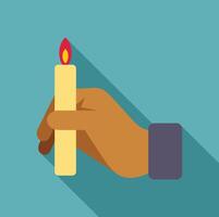 Hand holding a lit candle in flat design style with long shadow vector