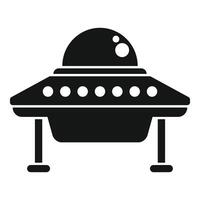 Alien spaceship landing, ufo spacecraft with lights, extraterrestrial invasion, simple icon vector