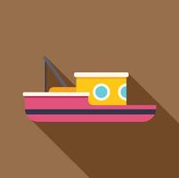 Small fishing boat floating on calm water with long shadow vector