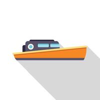 Small orange and black motorboat floating on water with long shadow vector