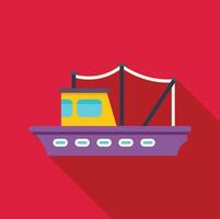 Fishing boat sailing on red background with long shadow vector