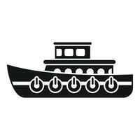 Tugboat sailing on water, simple black and white icon of a boat navigating vector