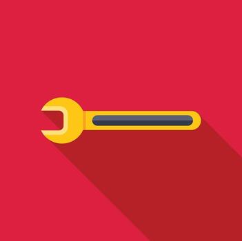 Yellow wrench tool lying on red background with long shadow vector