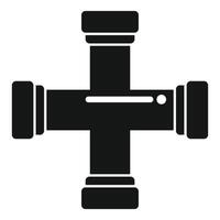 Cross pipe connecting four pipes for plumbing system vector
