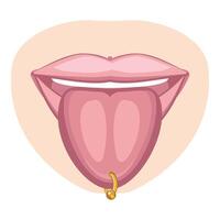 Woman showing tongue piercing, open mouth with tongue out vector