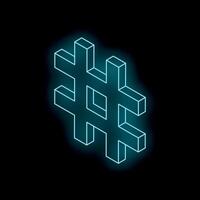 Glowing blue hashtag symbol is floating on black background vector