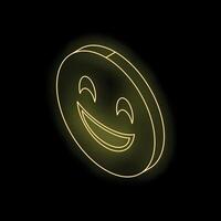 Glowing neon yellow smiley face expressing happiness on dark background vector