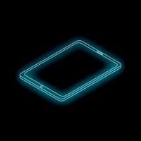 Neon tablet glowing on black background with isometric view vector