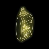 Glowing neon yellow laundry detergent container on black background vector