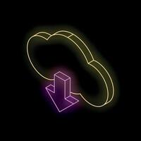 Downloading from cloud storage with neon effect on black background vector