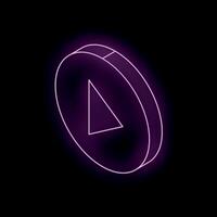 Purple neon play button glowing on black background vector