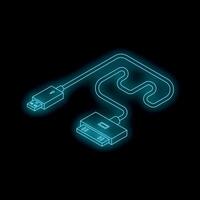 Glowing usb cable connecting to a 30 pin dock connector in dark environment vector